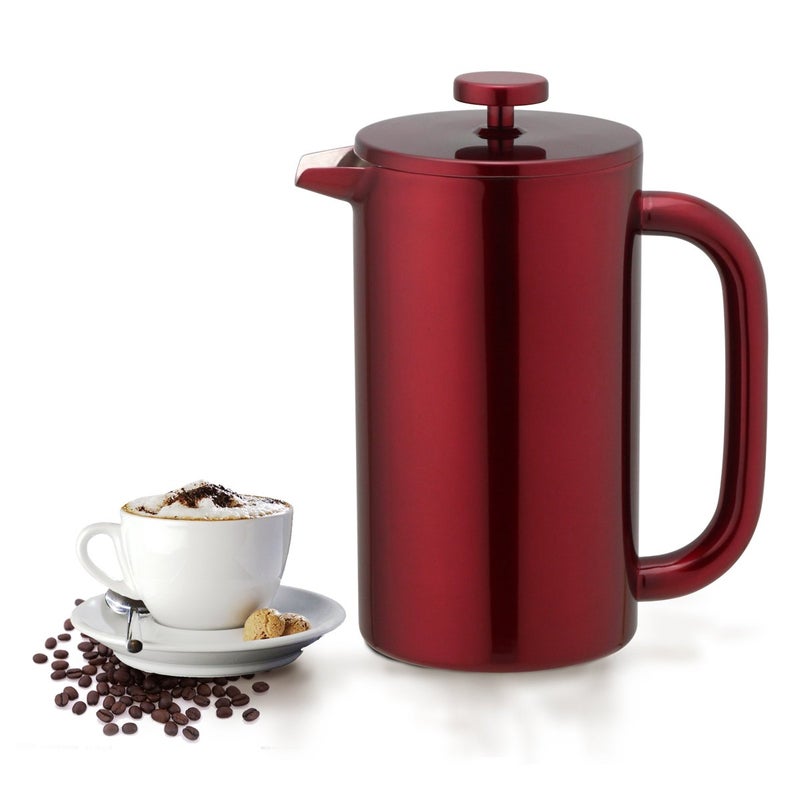 Highwin 8-Cup Double Wall Insulated Stainless Steel French Coffee Press, 32-Ounce Durable Coffee Tea Maker with Stainless Steel Plunger, Red - Image 1